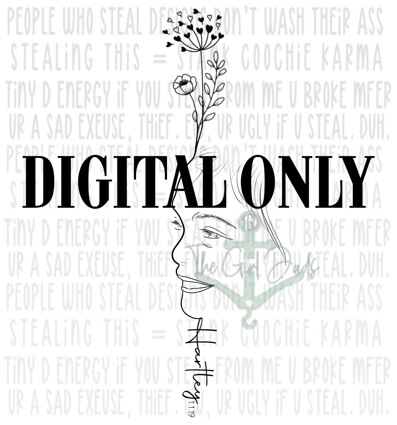 DIGITAL ART- Floral Portrait Line art Custom
