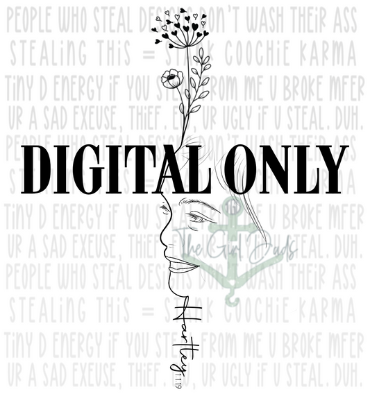 DIGITAL ART- Floral Portrait Line art Custom