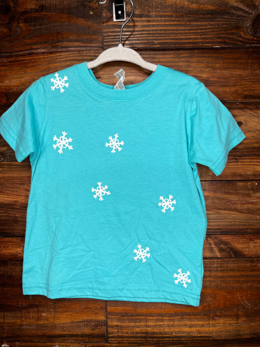 RTS 18 Month Snow Flake Screen Print Light Blue T-Shirt