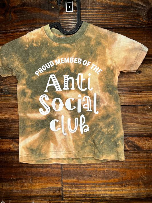 2T Anti Social RTS Screen Print - Wet Bleach Military Green T-Shirt