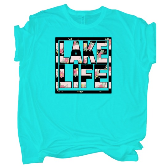 Lake Life Striped Floral Tee