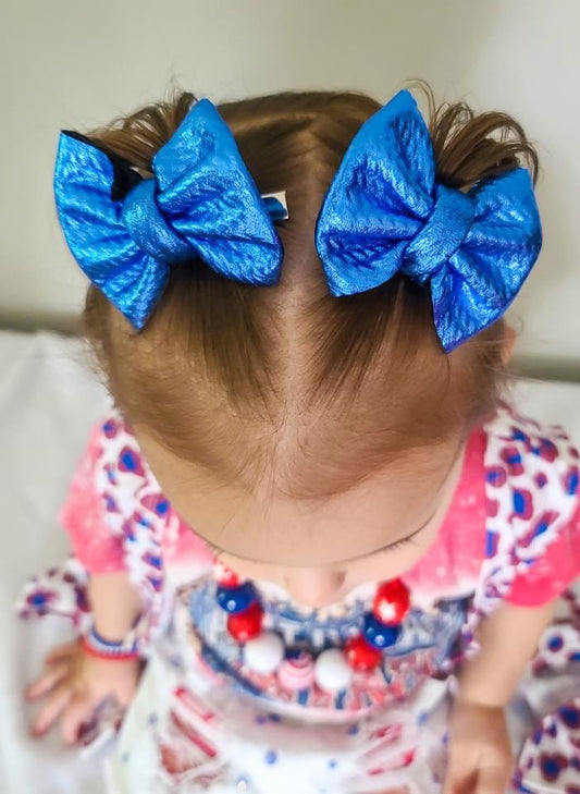 Metallic Blue Bow & Accessory Fabric